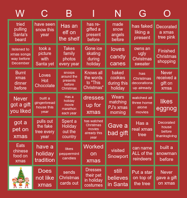 Virtual Holiday Bingo Card