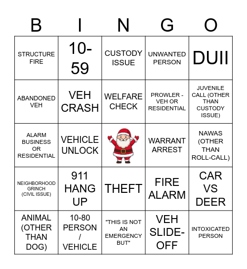 CHRISTMAS EVE DISPATCH BINGO Card