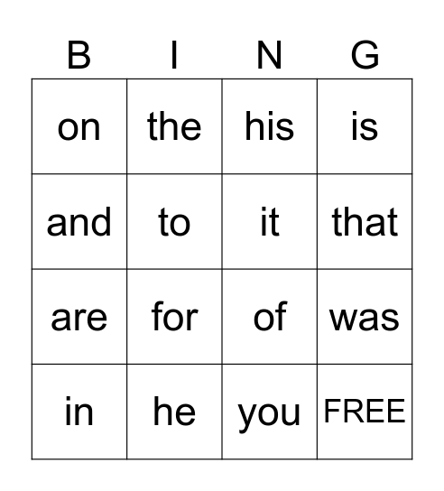 Heartwords 3,4,5 Bingo Card
