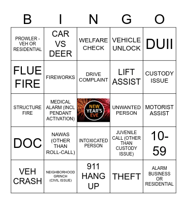 NEW YEARS EVE DISPATCH BINGO Card