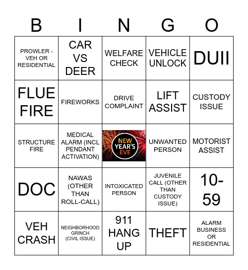 NEW YEARS EVE DISPATCH BINGO Card