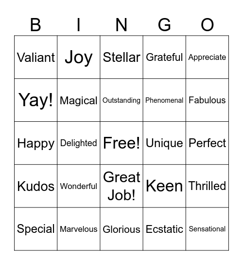Positive Word Bingo! Bingo Card
