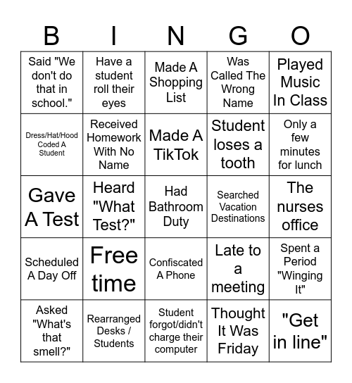 TEACHER Bingo Card