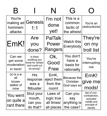 Darwin's Deity Bingo Card