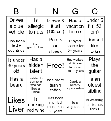 Christmas Party Bingo Card