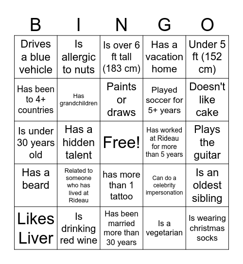 Christmas Party Bingo Card