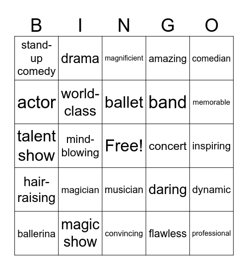 Unit 4 vocabulary Bingo Card