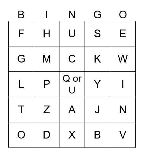 Alphabet Bingo Card