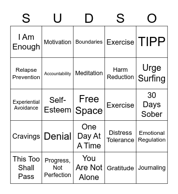 Addiction Bingo Card