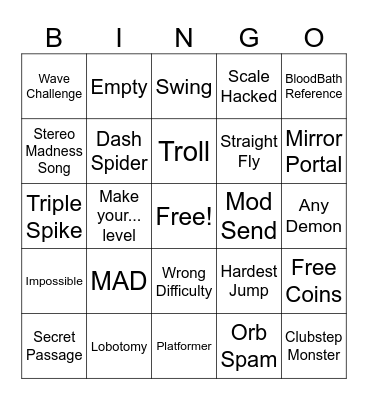 Recent Tab Bingo GD Bingo Card