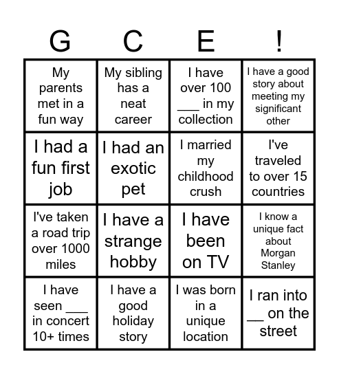 GCE Bingo Card