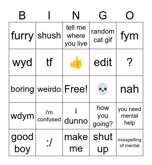 TDiShitting Discord BINGO Card