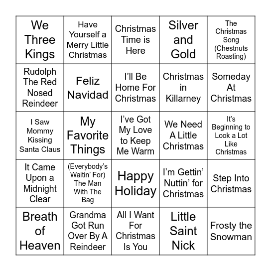 Christmas Music Bingo Card