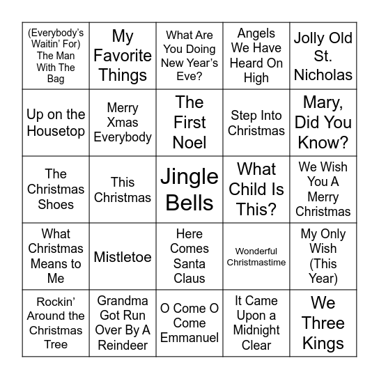 Christmas Music Bingo Card