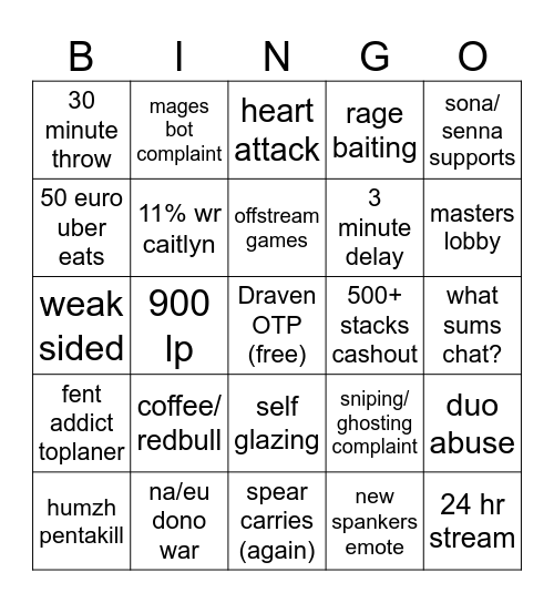EUW "Challenger" Bingo Card