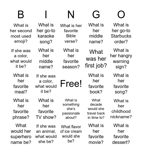 Untitled Bingo Card