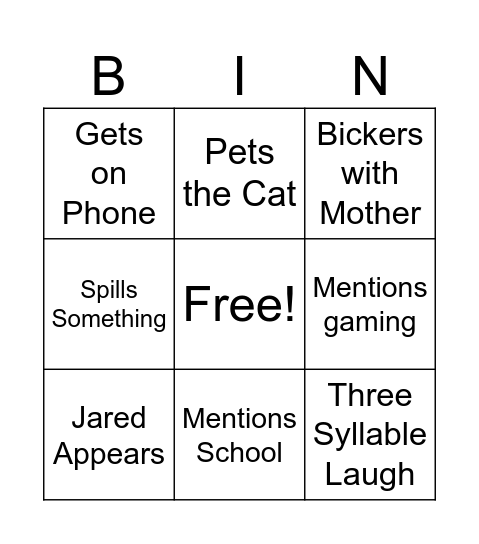 Maddox Bingo Card