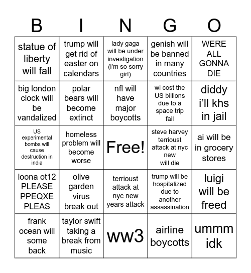 Untitled Bingo Card