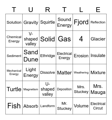 Science Bingo Card