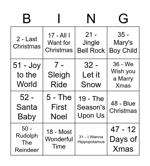 Christmas Gifts Bingo Card
