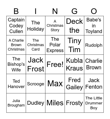 Christmas Movie Bingo Card