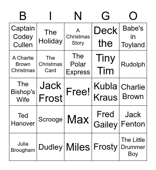 Christmas Movie Bingo Card