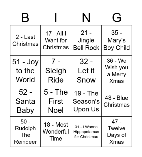 Christmas Special Bingo Card