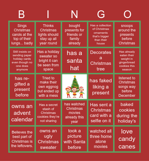 Virtual Holiday Bingo Card