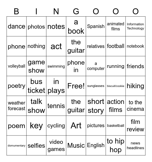 Unit 1 Vocabulary Bingo Card