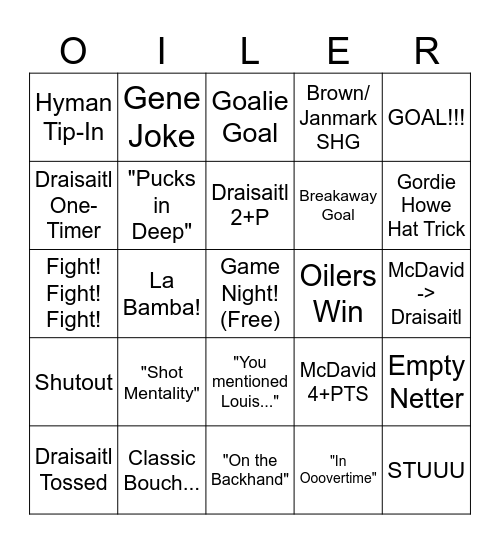 Oilers FTW 💙🧡 Bingo Card