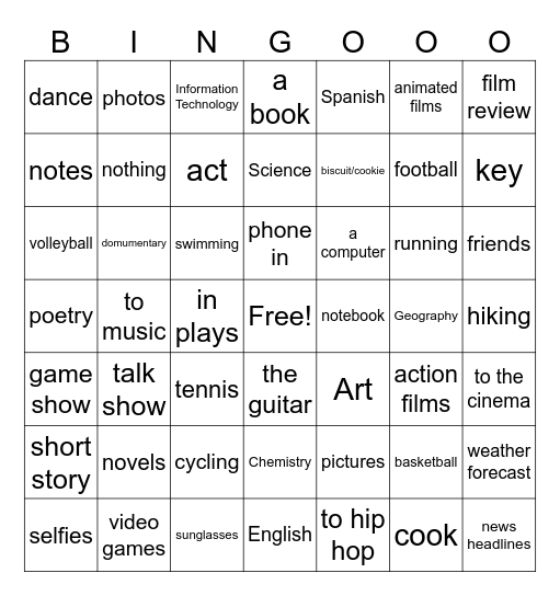 Unit 1 Vocabulary Bingo Card