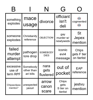Legion Wedding Bingo Card