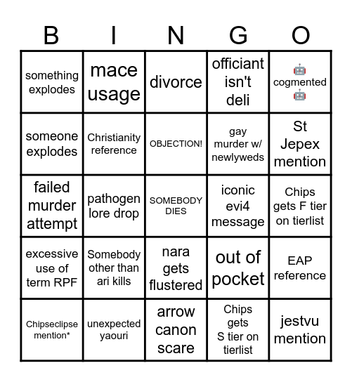 Legion Wedding Bingo Card