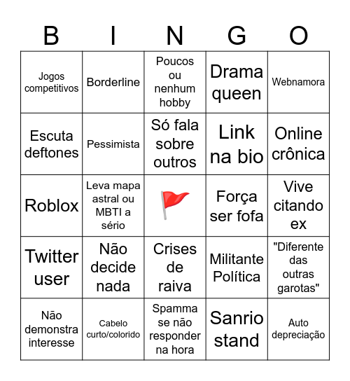 Redflags (mulheres) Bingo Card