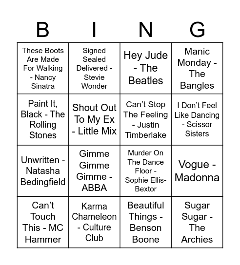 Rock And Roll Bingo With Paul! Bingo Card