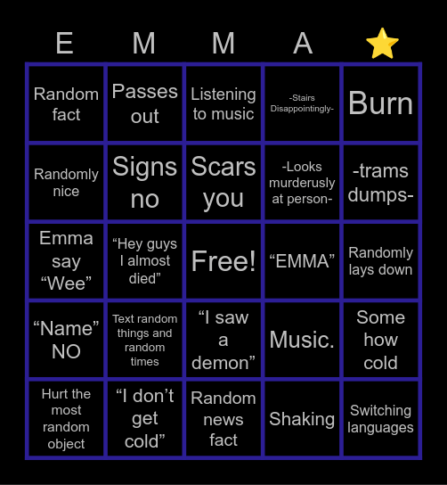 Emma Bingo Card