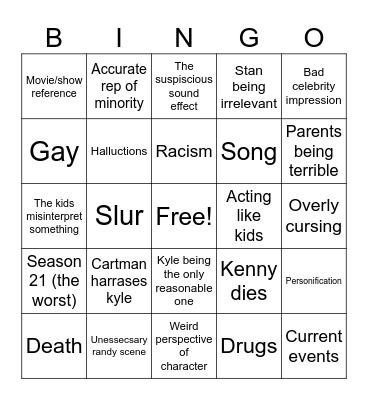South park Bingo Card