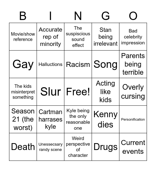 South park Bingo Card