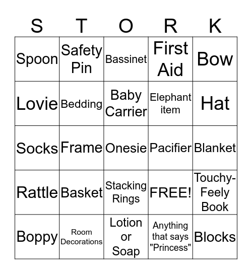 Sarah's Shower Bingo! Bingo Card