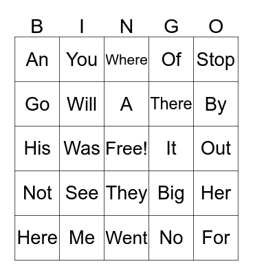 Sight words Bingo Card