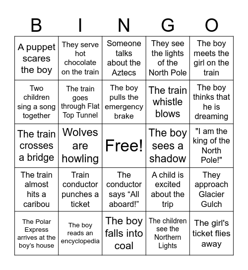 The Polar Express Bingo Card