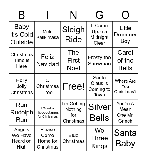 Christmas Music BINGO Card