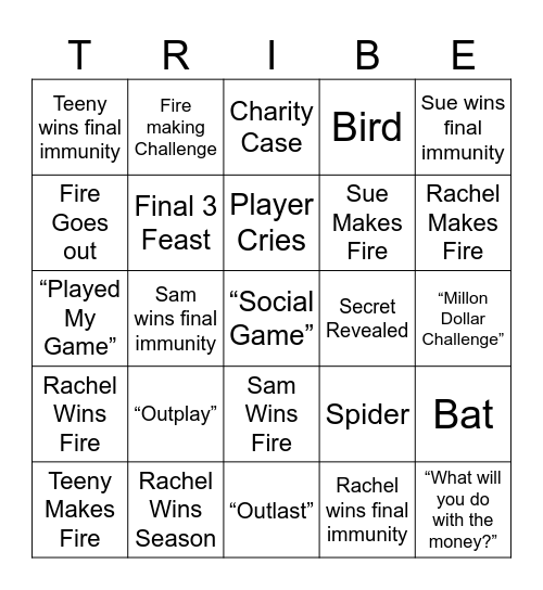 Survivor Bingo Finale Bingo Card