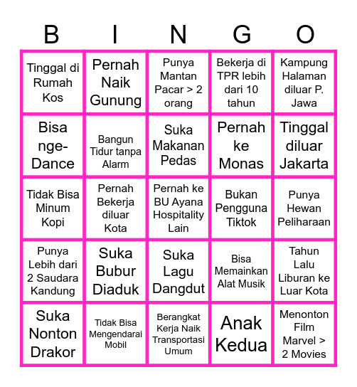 Get to Know Your Team Bingo Card