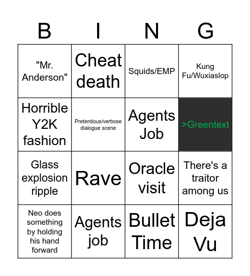 Matrix Bingo Card