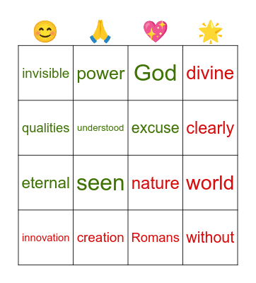 December- Innovation Romans 1:20 Bingo Card