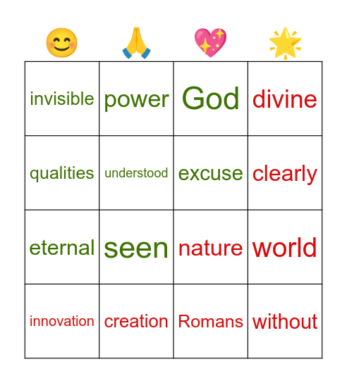 December- Innovation Romans 1:20 Bingo Card