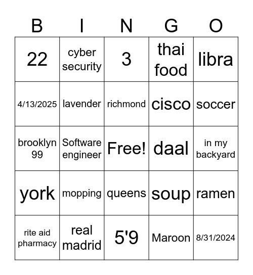 Untitled Bingo Card