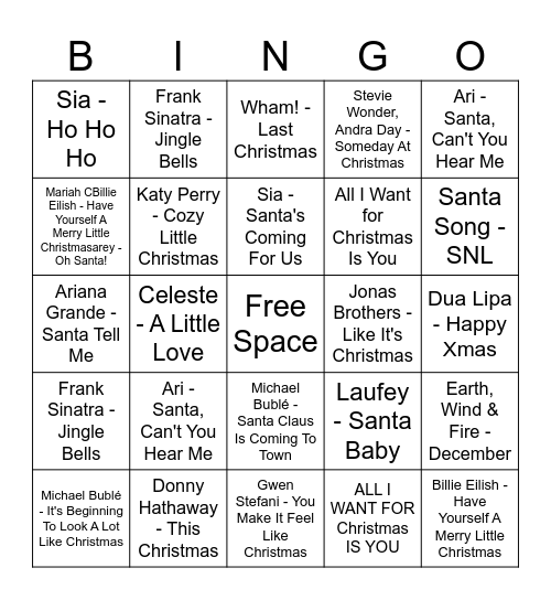 J. Addison Christmas Bingo Card