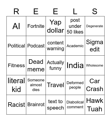 Instagram Bingo Card